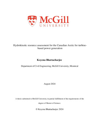 Hydrokinetic resource assessment for the Canadian Arctic for turbine-based power generation thumbnail