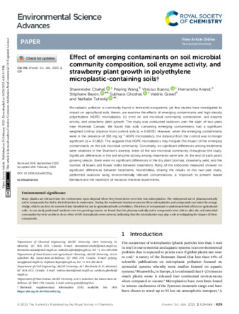 Effect of emerging contaminants on soil microbial community composition, soil enzyme activity, and strawberry plant growth in polyethylene microplastic-containing soils thumbnail