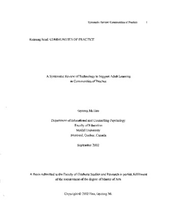 A systematic review of technology to support adult learning in communities of practice / thumbnail