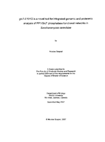 Glc7-E101Q is a novel tool for integrated genomic and proteomic analysis of PP1Glc7 phosphatase functional networks in Saccharomyces cerevisiae thumbnail