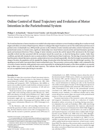 Online Control of Hand Trajectory and Evolution of Motor Intention in the Parietofrontal System thumbnail