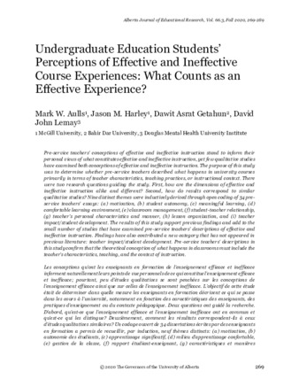 Undergraduate education students’ perceptions of good and poor course experiences: What counts as a good experience?  thumbnail