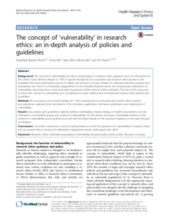 The concept of ‘vulnerability’ in research ethics: an in-depth analysis of policies and guidelines thumbnail