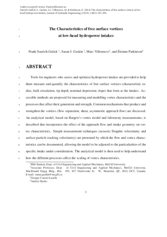 Characteristics of Free Surface Vortices at Low-Head Hydropower Intakes thumbnail