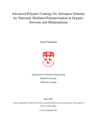 Advanced polymer coatings for aerospace industry by nitroxide mediated polymerization in organic solvents and miniemulsion thumbnail