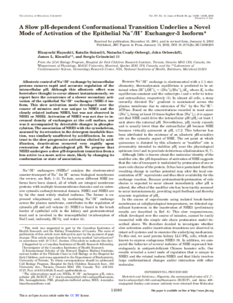 A slow pH-dependent conformational transition underlies a novel mode of activation of the epithelial Na+/H+ exchanger-3 isoform thumbnail