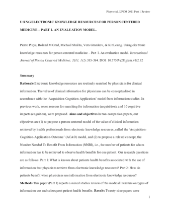 Using electronic knowledge resources for person centered medicine-Part 1. An evaluation Model thumbnail