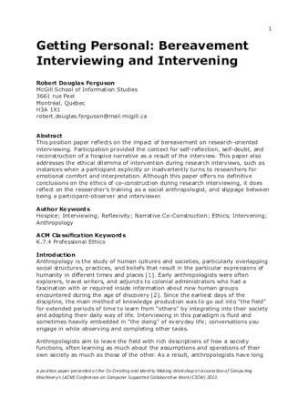 Getting Personal: Bereavement Interviewing and Intervening thumbnail