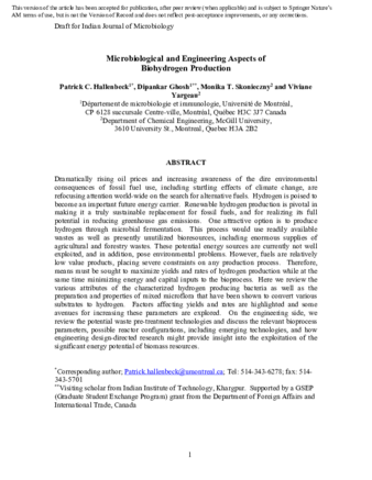 Microbiological and Engineering Aspects of Biohydrogen Production thumbnail