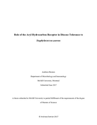 Role of the aryl hydrocarbon receptor in disease tolerance to «staphylococcus aureus» thumbnail