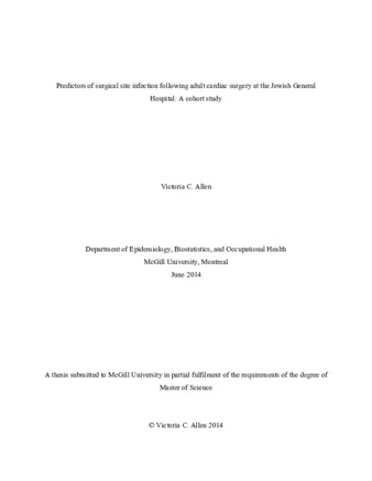 Predictors of surgical site infection following adult cardiac surgery at the Jewish General Hospital: a cohort study thumbnail
