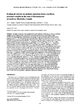 Ecological controls on methane emissions from a northern peatland complex in the zone of discontinuous permafrost, Manitoba, Canada thumbnail