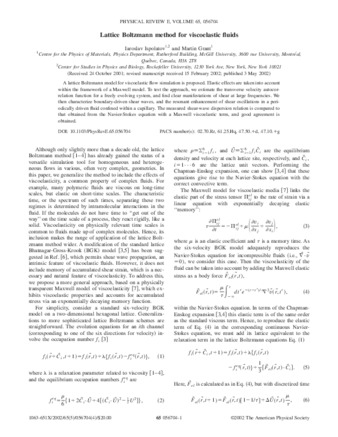 Lattice Boltzmann method for viscoelastic fluids thumbnail