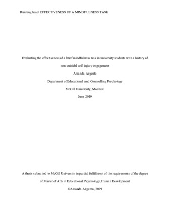 Evaluating the effectiveness of a brief mindfulness task in university students with a history of non-suicidal self-injury engagement thumbnail