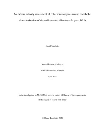 Metabolic activity assessment of polar microorganisms and metabolic characterization of the cold-adapted «Rhodotorula» yeast JG1b thumbnail