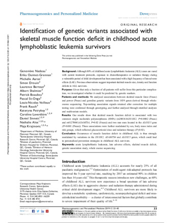 Identification of genetic variants associated with skeletal muscle function deficit in childhood acute lymphoblastic leukemia survivors thumbnail