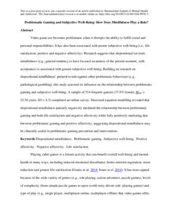 Problematic Gaming and Subjective Well-Being: How Does Mindfulness Play a Role? thumbnail