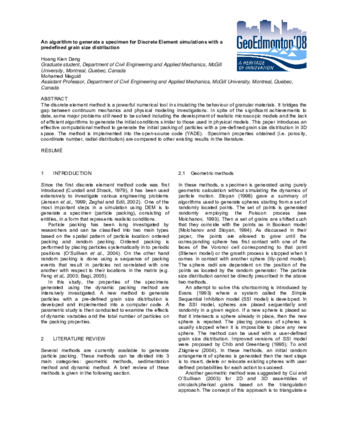An algorithm to generate a specimen for Discrete Element simulations with a predefined grain size distribution  thumbnail