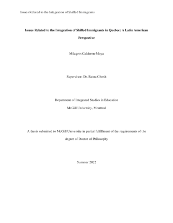 Issues related to the integration of skilled immigrants in Quebec: A Latin American perspective thumbnail