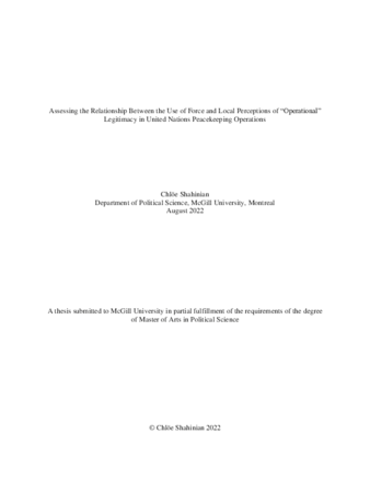 Assessing the relationship between the use of force and local perceptions of "operational" legitimacy in United Nations Peacekeeping Operations thumbnail