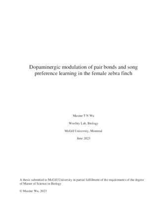 Dopaminergic modulation of pair bonds and song preference learning in the female zebra finch thumbnail