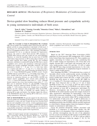 Device-guided slow breathing reduces blood pressure and sympathetic activity in young normotensive individuals of both sexes thumbnail