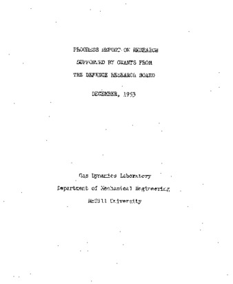 Progress report on research supported by grants from the Defence Research Board December 1953 thumbnail