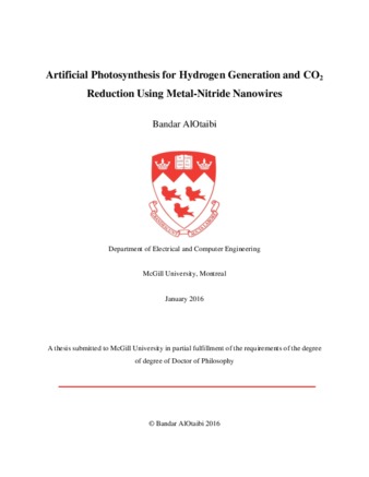 Artificial photosynthesis for hydrogen generation and CO² reduction using metal-nitride nanowires thumbnail