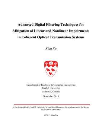 Advanced digital filtering techniques for mitigation of linear and nonlinear impairments in coherent optical transmission systems thumbnail