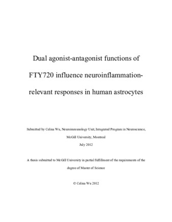 Dual agonist-antagonist functions of FTY720 influence neuroinflammation-relevant responses in human astrocytes thumbnail