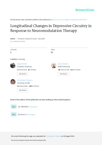 Longitudinal Changes in Depressive Circuitry in Response to Neuromodulation Therapy thumbnail