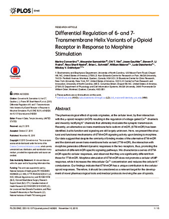 Differential Regulation of 6- and 7-Transmembrane Helix Variants of μ-Opioid Receptor in Response to Morphine Stimulation thumbnail