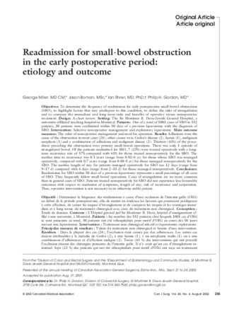 Readmission for small-bowel obstruction in the early postoperative period: etiology and outcome thumbnail