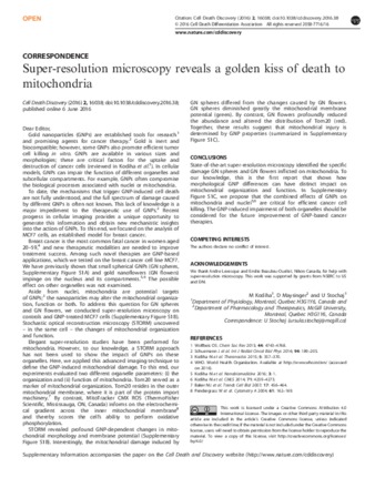 Super-resolution microscopy reveals a golden kiss of death to mitochondria thumbnail