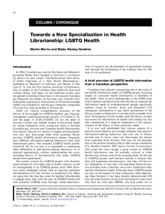 Towards a new specialization in health librarianship: LGBTQ health thumbnail