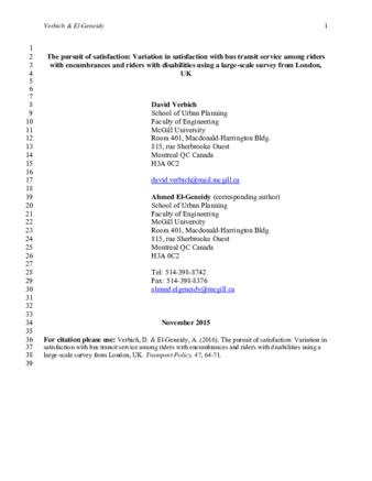 The pursuit of satisfaction: Variation in satisfaction with bus transit service among riders with encumbrances and riders with disabilities using a large-scale survey from London, UK thumbnail