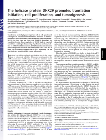 The helicase protein DHX29 promotes translation initiation, cell proliferation, and tumorigenesis thumbnail