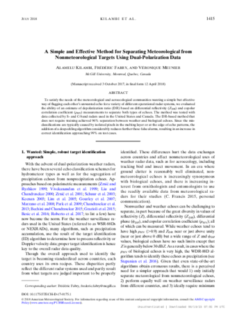 A Simple and Effective Method for Separating Meteorological from Nonmeteorological Targets Using Dual-Polarization Data thumbnail