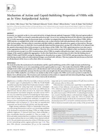 Mechanism of Action and Capsid-Stabilizing Properties of VHHs with an In Vitro Antipolioviral Activity thumbnail