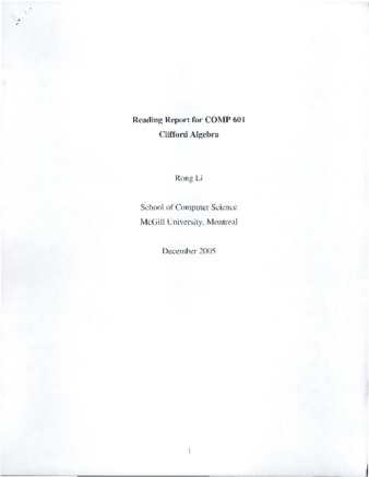 Reading Report for COMP 601 Clifford Algebra thumbnail