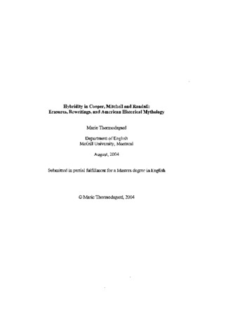 Hybridity in Cooper, Mitchell and Randall : erasures, rewritings, and American historical mythology thumbnail