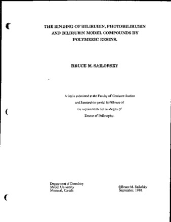 The binding of bilirubin, photobilirubin and bilirubin model compounds by polymeric resins / thumbnail