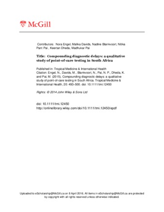 Compounding diagnostic delays: a qualitative study of point-of-care testing in South Africa thumbnail