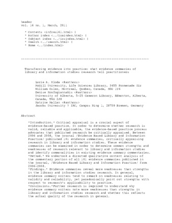 Transferring evidence into practice: what evidence summaries of library and information studies research tell practitioners thumbnail