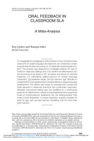 Oral feedback in classroom SLA: A meta-analysis thumbnail