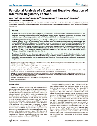Functional Analysis of a Dominant Negative Mutation of Interferon Regulatory Factor 5 thumbnail