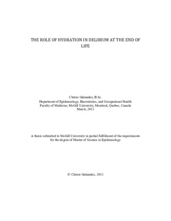 The role of hydration in delirium at the end of life thumbnail