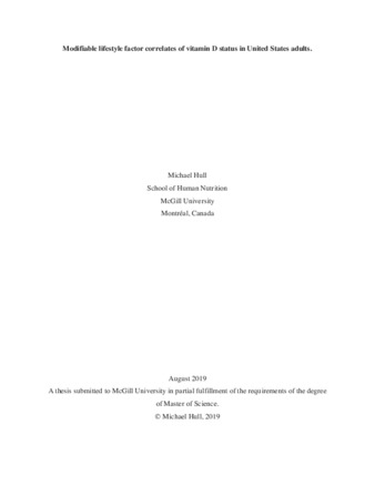 Modifiable lifestyle factor correlates of vitamin D status in United States adults thumbnail