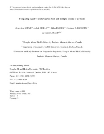 Comparing cognitive clusters across first- and multiple-episode of psychosis thumbnail