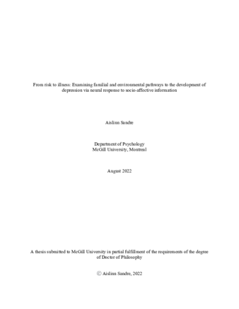 From risk to illness: Examining familial and environmental pathways to the development of depression via neural response to socio-affective information thumbnail